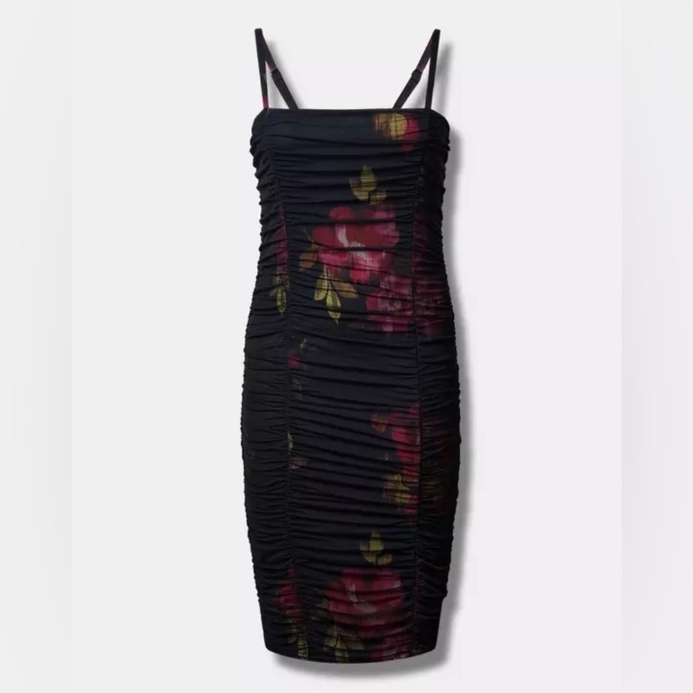 Torrid Size 4 Midi Mesh Shirred Bodycon Dress